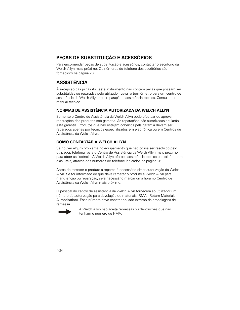 Peças de substituição e acessórios, Assistência, Peças de substituição e acessórios -24 | Assistência -24 | Welch Allyn SureTemp Plus - User Manual User Manual | Page 116 / 294