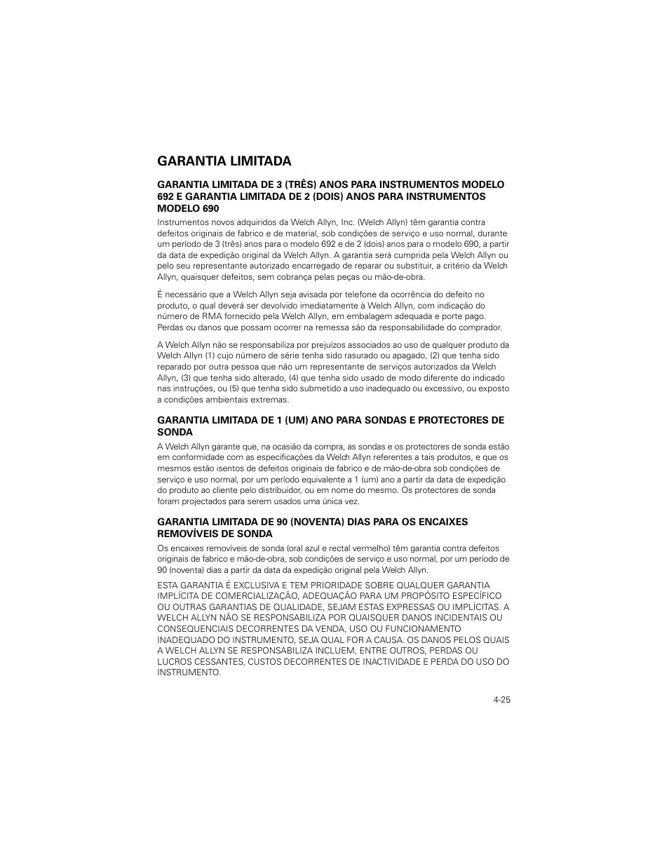 Garantia limitada, Garantia limitada -25 | Welch Allyn SureTemp Plus - User Manual User Manual | Page 117 / 294