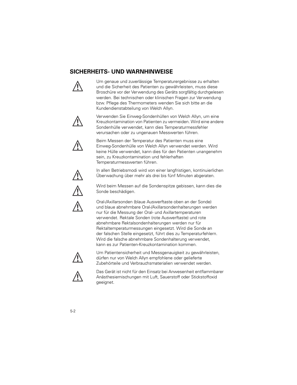 Sicherheits- und warnhinweise, Sicherheits- und warnhinweise -2 | Welch Allyn SureTemp Plus - User Manual User Manual | Page 122 / 294