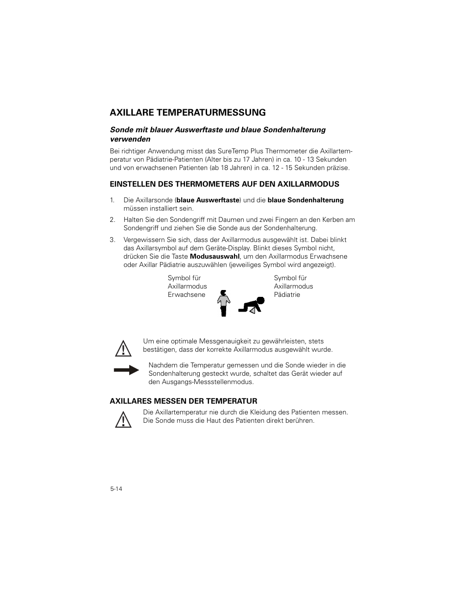 Axillare temperaturmessung, Axillare temperaturmessung -14 | Welch Allyn SureTemp Plus - User Manual User Manual | Page 134 / 294