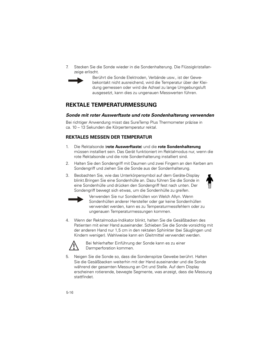 Rektale temperaturmessung, Rektale temperaturmessung -16 | Welch Allyn SureTemp Plus - User Manual User Manual | Page 136 / 294