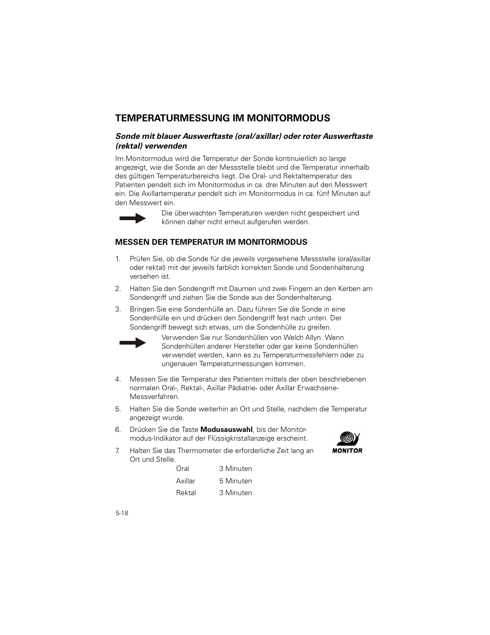 Temperaturmessung im monitormodus, Temperaturmessung im monitormodus -18 | Welch Allyn SureTemp Plus - User Manual User Manual | Page 138 / 294