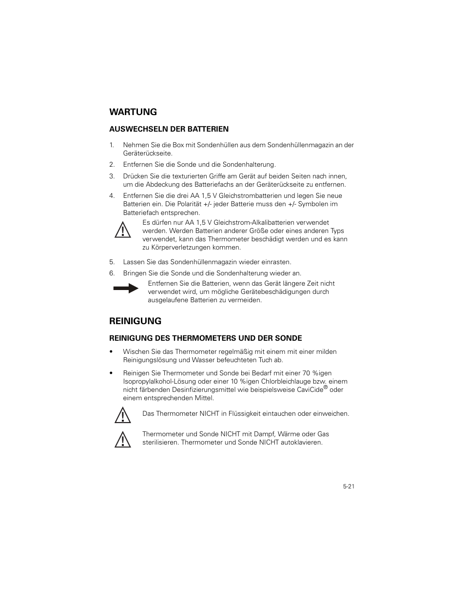 Wartung, Reinigung, Wartung -21 | Reinigung -21 | Welch Allyn SureTemp Plus - User Manual User Manual | Page 141 / 294