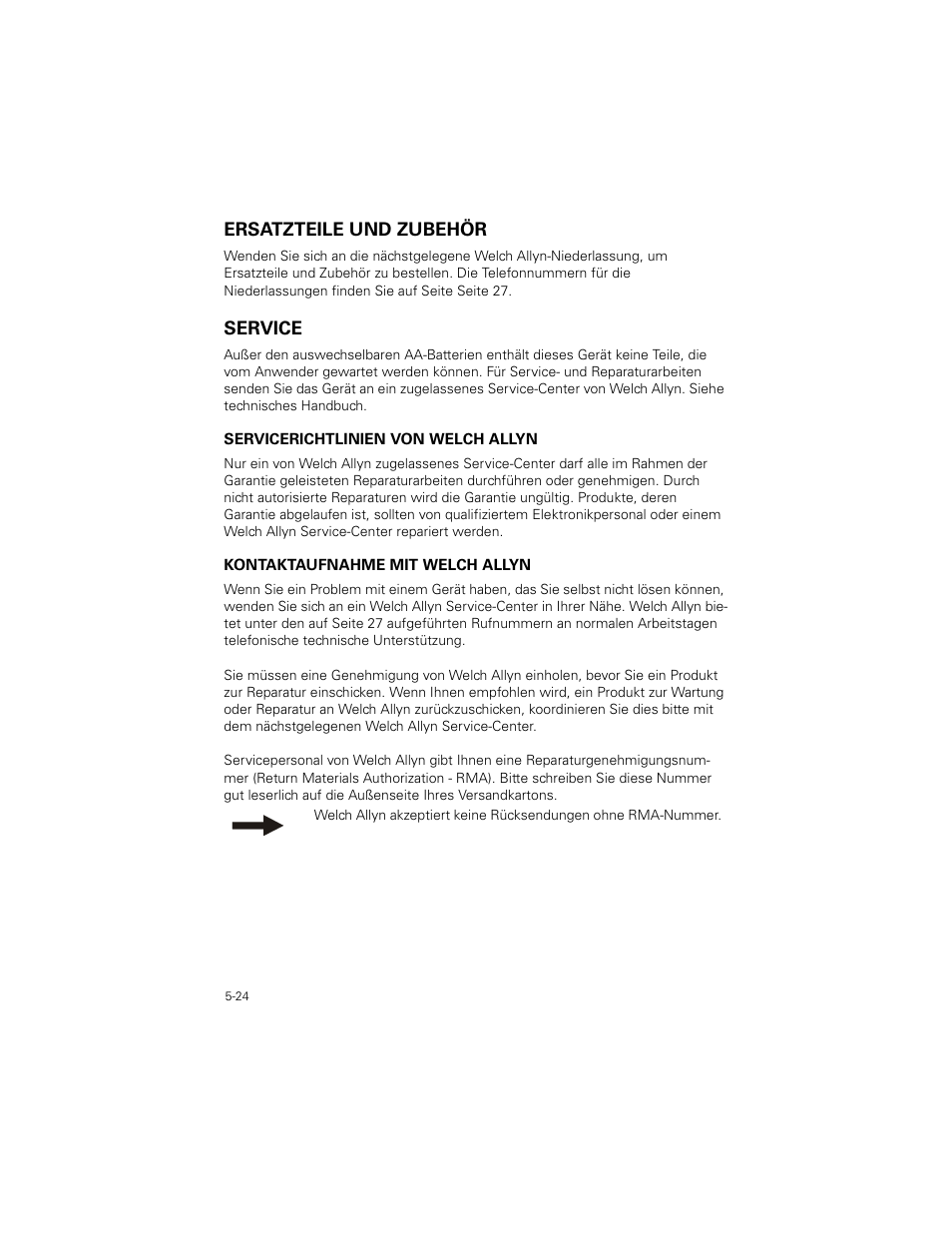 Ersatzteile und zubehör, Service, Ersatzteile und zubehör -24 | Service -24 | Welch Allyn SureTemp Plus - User Manual User Manual | Page 144 / 294