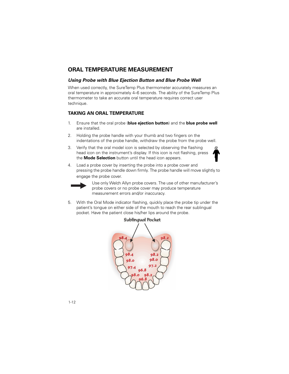 Oral temperature measurement, Oral temperature measurement -12 | Welch Allyn SureTemp Plus - User Manual User Manual | Page 15 / 294