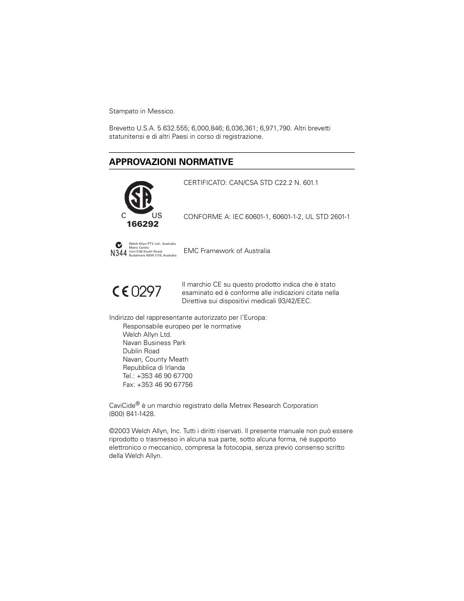Approvazioni normative | Welch Allyn SureTemp Plus - User Manual User Manual | Page 150 / 294