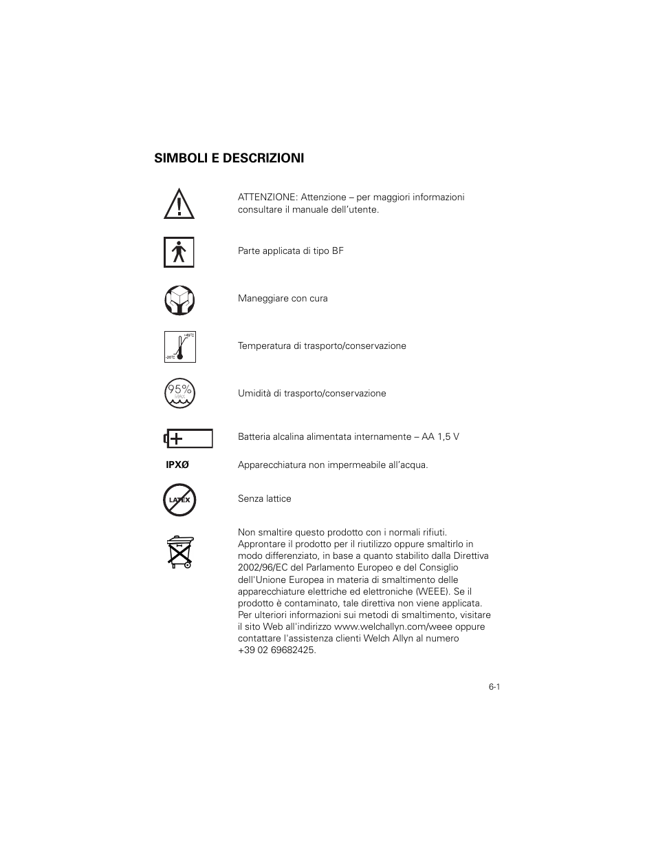 Simboli e descrizioni, Simboli e descrizioni -1 | Welch Allyn SureTemp Plus - User Manual User Manual | Page 151 / 294