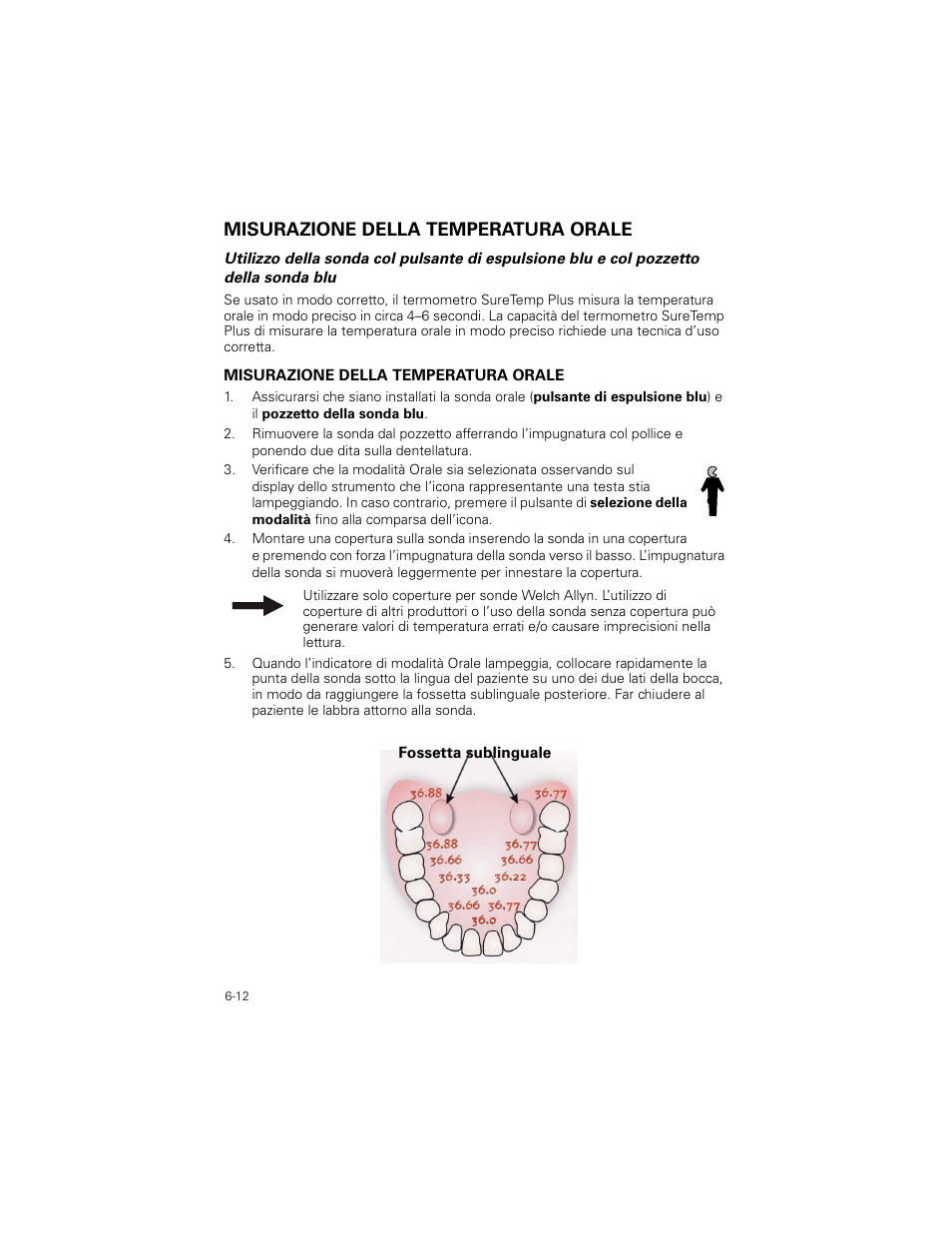 Misurazione della temperatura orale, Misurazione della temperatura orale -12 | Welch Allyn SureTemp Plus - User Manual User Manual | Page 162 / 294