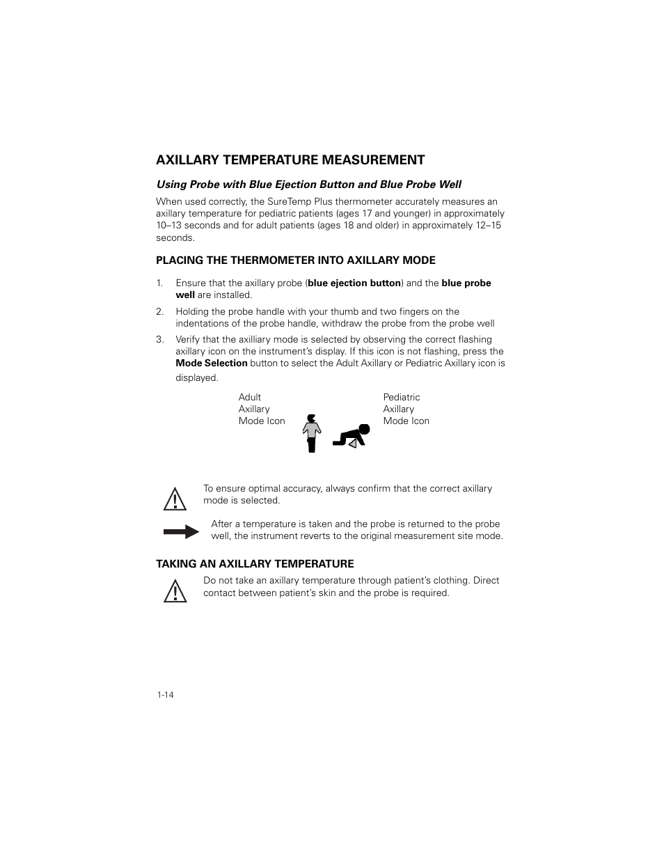 Axillary temperature measurement, Axillary temperature measurement -14 | Welch Allyn SureTemp Plus - User Manual User Manual | Page 17 / 294