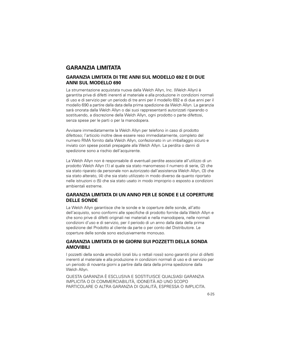 Garanzia limitata, Garanzia limitata -25 | Welch Allyn SureTemp Plus - User Manual User Manual | Page 175 / 294