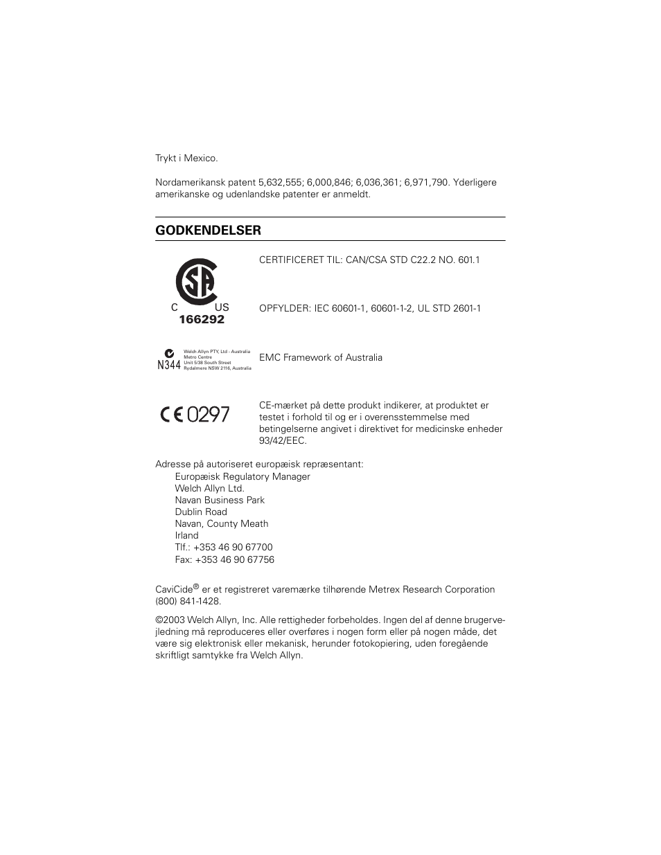 Godkendelser | Welch Allyn SureTemp Plus - User Manual User Manual | Page 180 / 294