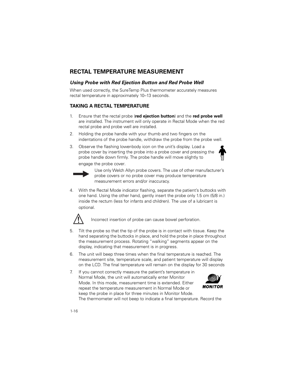 Rectal temperature measurement, Rectal temperature measurement -16 | Welch Allyn SureTemp Plus - User Manual User Manual | Page 19 / 294