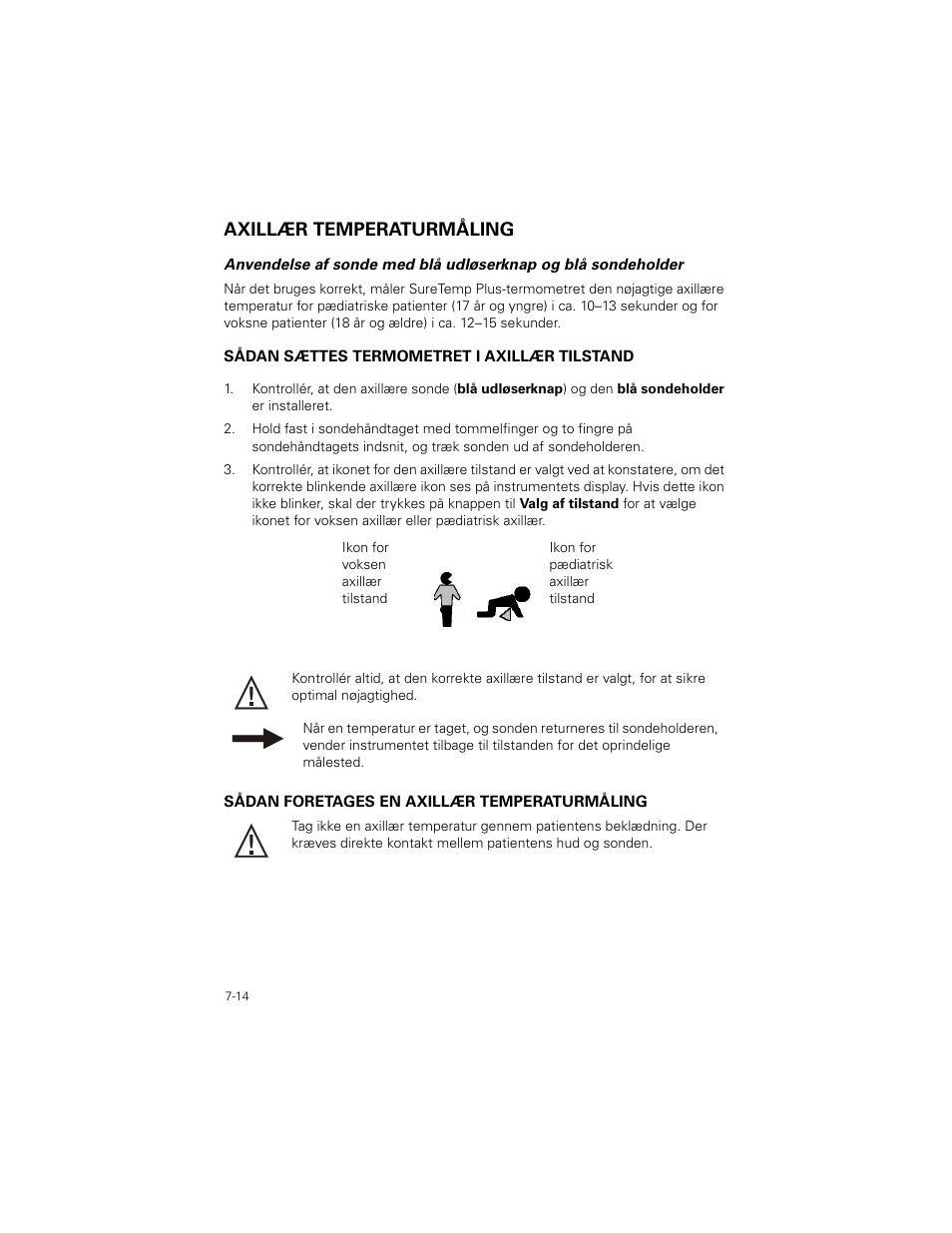 Axillær temperaturmåling, Axillær temperaturmåling -14 | Welch Allyn SureTemp Plus - User Manual User Manual | Page 194 / 294