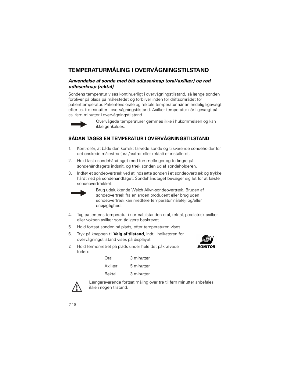 Temperaturmåling i overvågningstilstand, Temperaturmåling i overvågningstilstand -18 | Welch Allyn SureTemp Plus - User Manual User Manual | Page 198 / 294