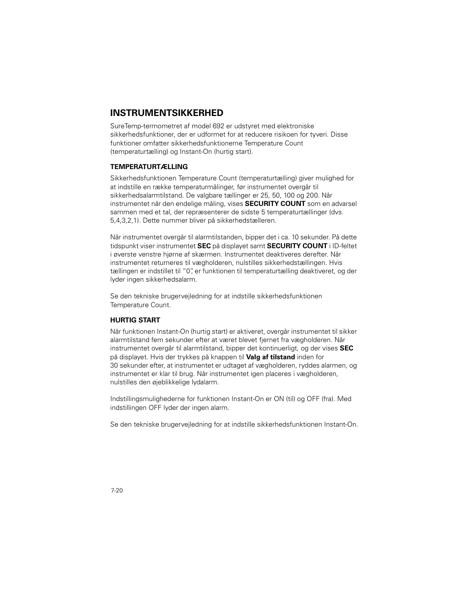 Instrumentsikkerhed, Instrumentsikkerhed -20 | Welch Allyn SureTemp Plus - User Manual User Manual | Page 200 / 294