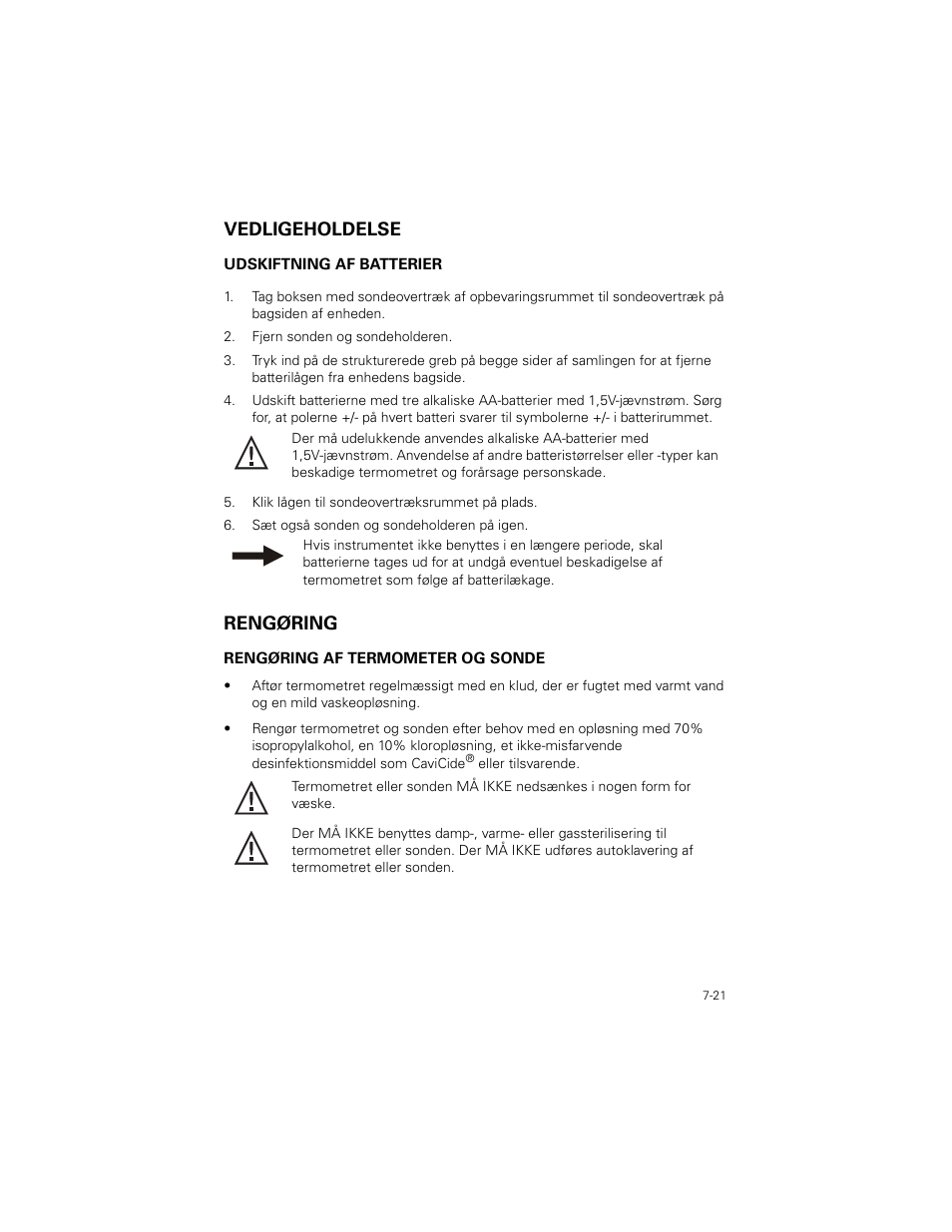 Vedligeholdelse, Rengøring, Vedligeholdelse -21 | Rengøring -21 | Welch Allyn SureTemp Plus - User Manual User Manual | Page 201 / 294