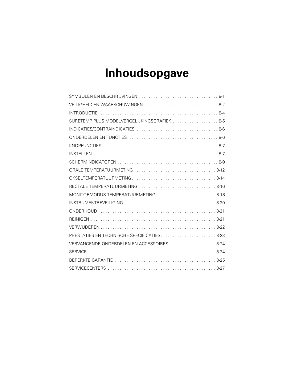 Inhoudsopgave | Welch Allyn SureTemp Plus - User Manual User Manual | Page 207 / 294