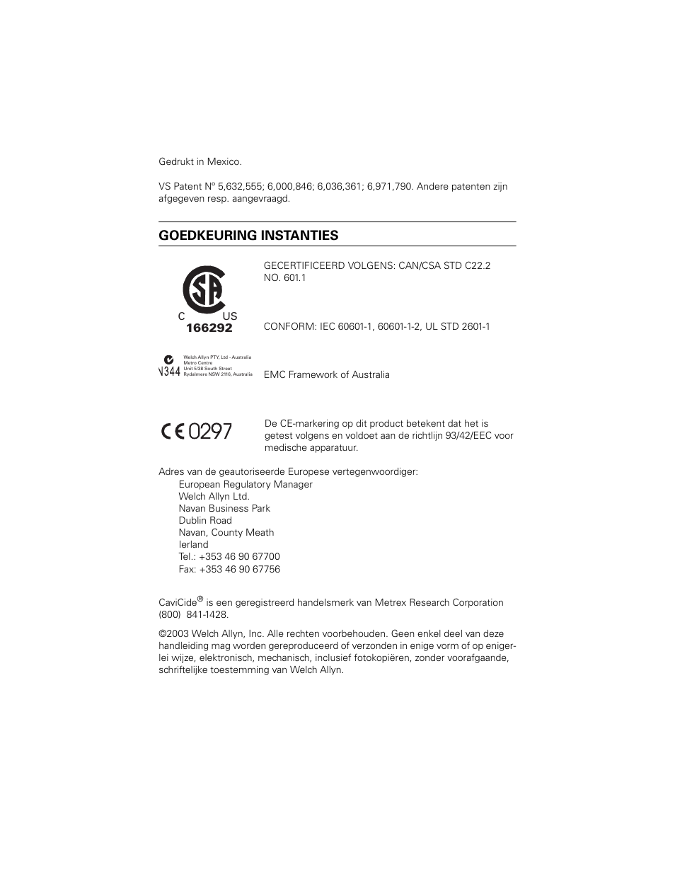 Goedkeuring instanties | Welch Allyn SureTemp Plus - User Manual User Manual | Page 208 / 294