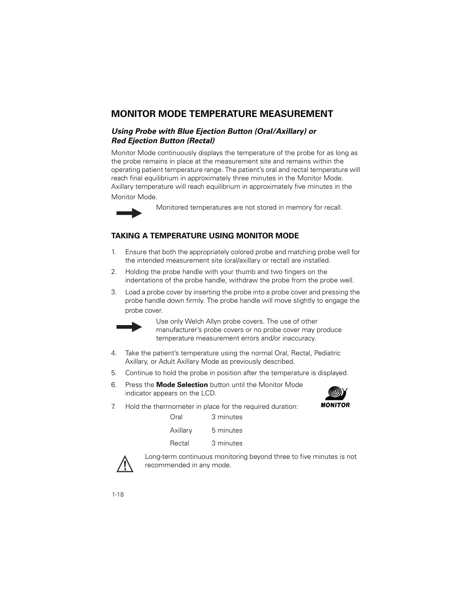 Monitor mode temperature measurement, Monitor mode temperature measurement -18 | Welch Allyn SureTemp Plus - User Manual User Manual | Page 21 / 294
