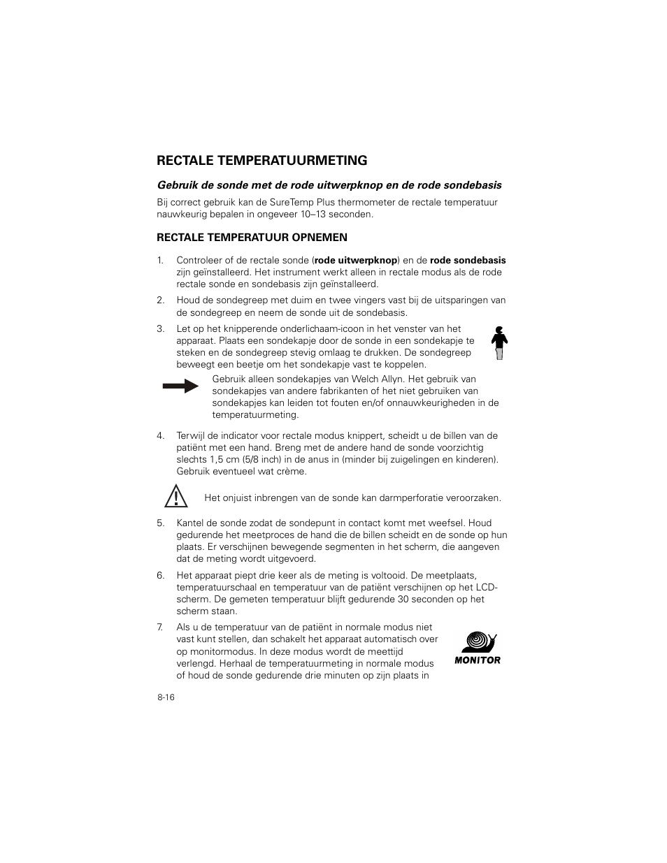 Rectale temperatuurmeting, Rectale temperatuurmeting -16 | Welch Allyn SureTemp Plus - User Manual User Manual | Page 224 / 294