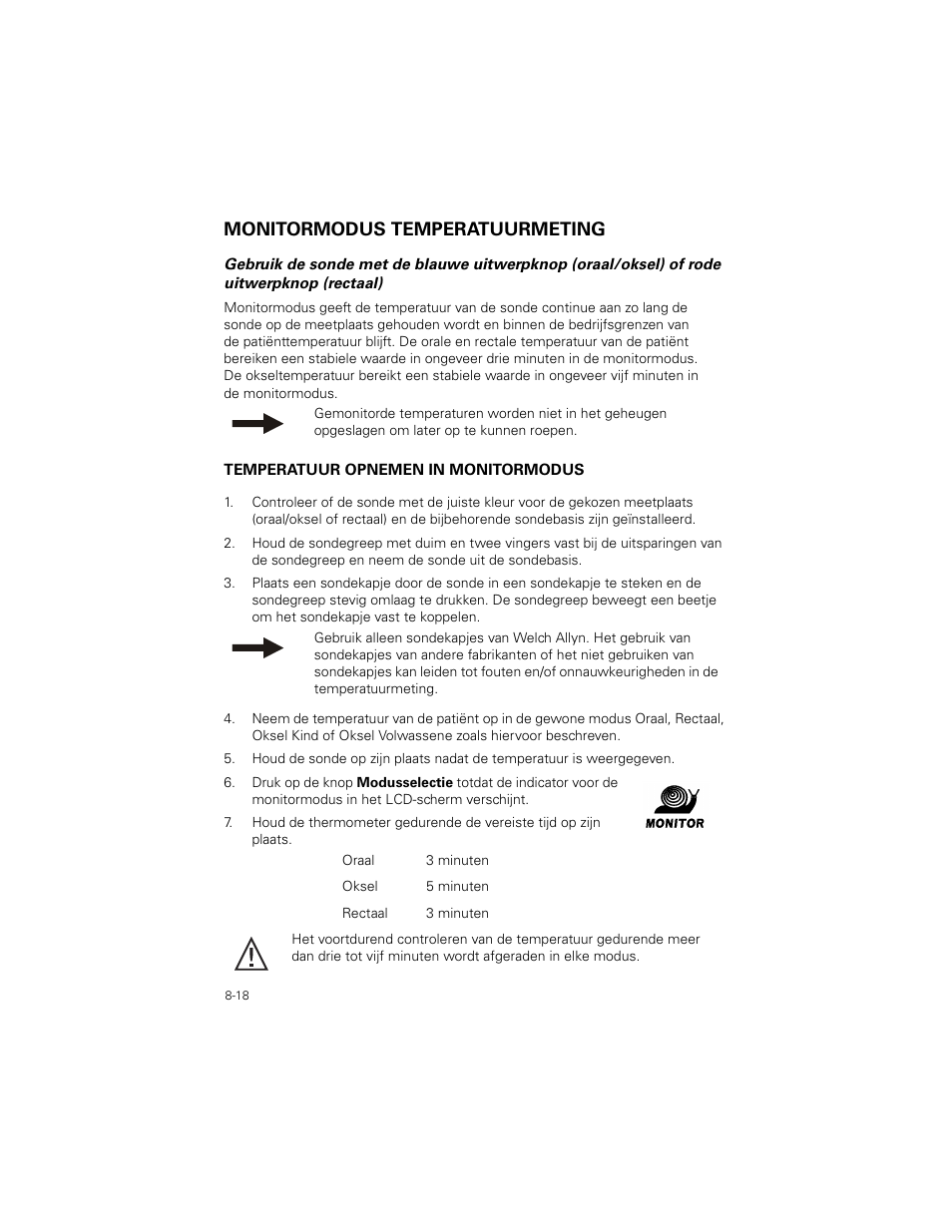 Monitormodus temperatuurmeting, Monitormodus temperatuurmeting -18 | Welch Allyn SureTemp Plus - User Manual User Manual | Page 226 / 294