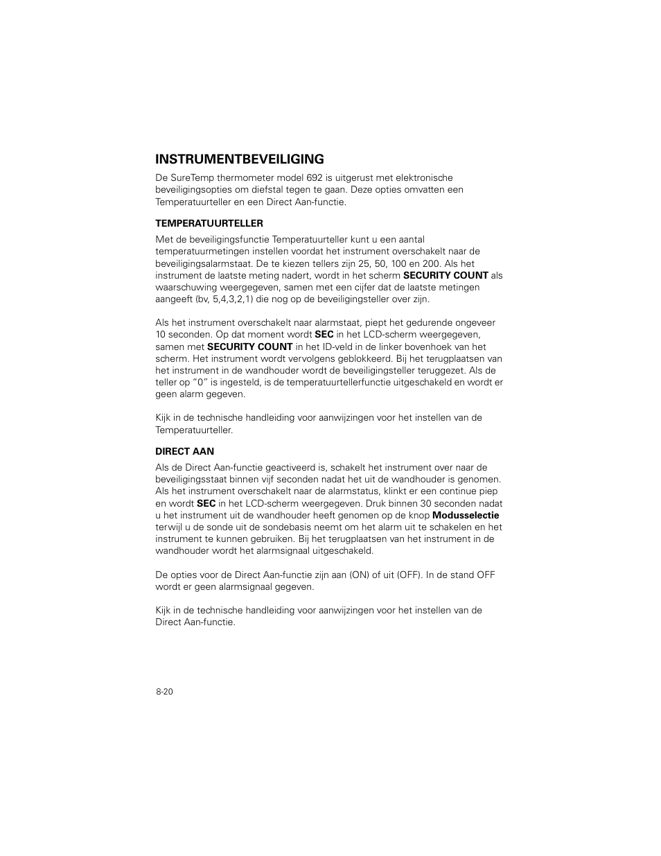 Instrumentbeveiliging, Instrumentbeveiliging -20 | Welch Allyn SureTemp Plus - User Manual User Manual | Page 228 / 294