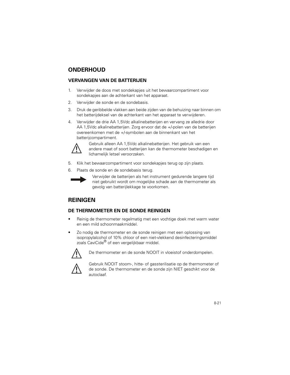 Onderhoud, Reinigen, Onderhoud -21 | Reinigen -21 | Welch Allyn SureTemp Plus - User Manual User Manual | Page 229 / 294