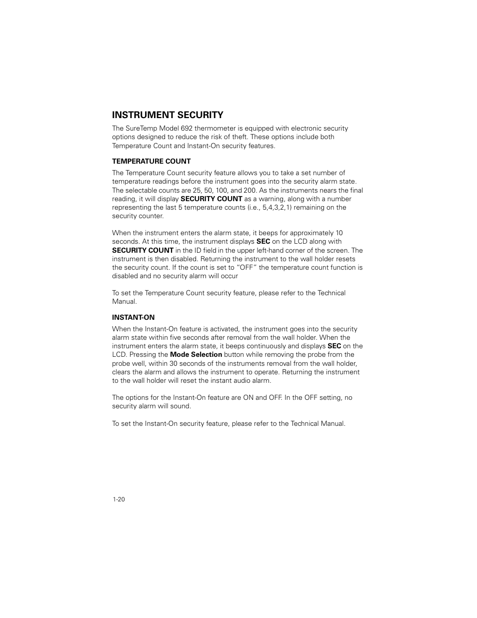 Instrument security, Instrument security -20 | Welch Allyn SureTemp Plus - User Manual User Manual | Page 23 / 294