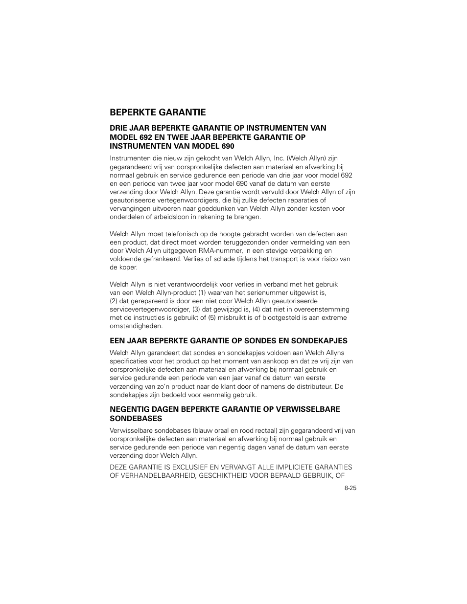 Beperkte garantie, Beperkte garantie -25 | Welch Allyn SureTemp Plus - User Manual User Manual | Page 233 / 294