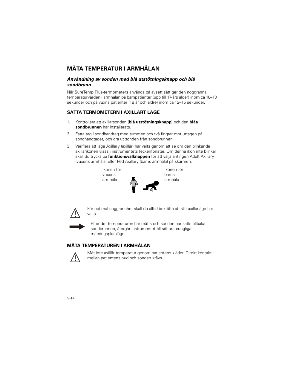 Mäta temperatur i armhålan, Mäta temperatur i armhålan -14 | Welch Allyn SureTemp Plus - User Manual User Manual | Page 252 / 294