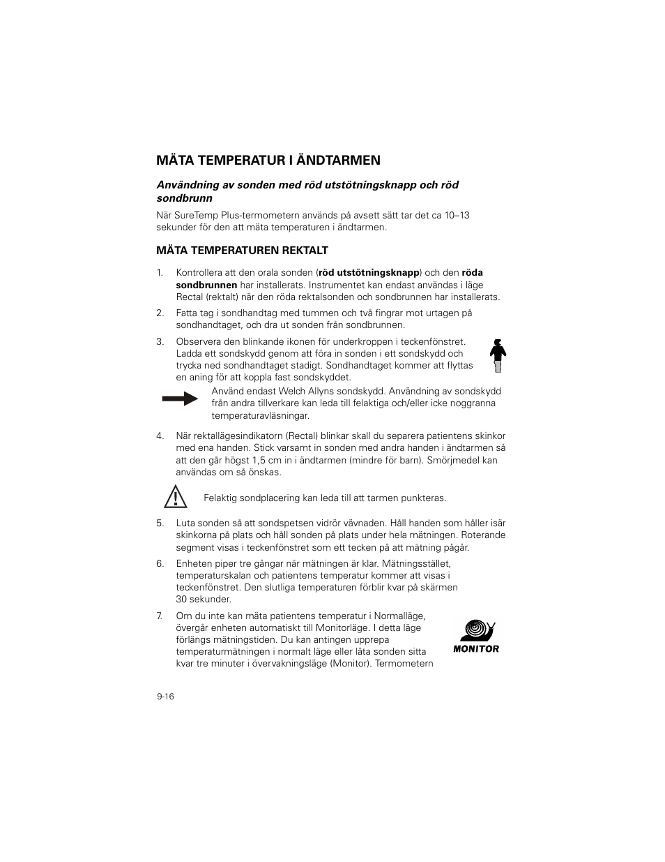 Mäta temperatur i ändtarmen, Mäta temperatur i ändtarmen -16 | Welch Allyn SureTemp Plus - User Manual User Manual | Page 254 / 294