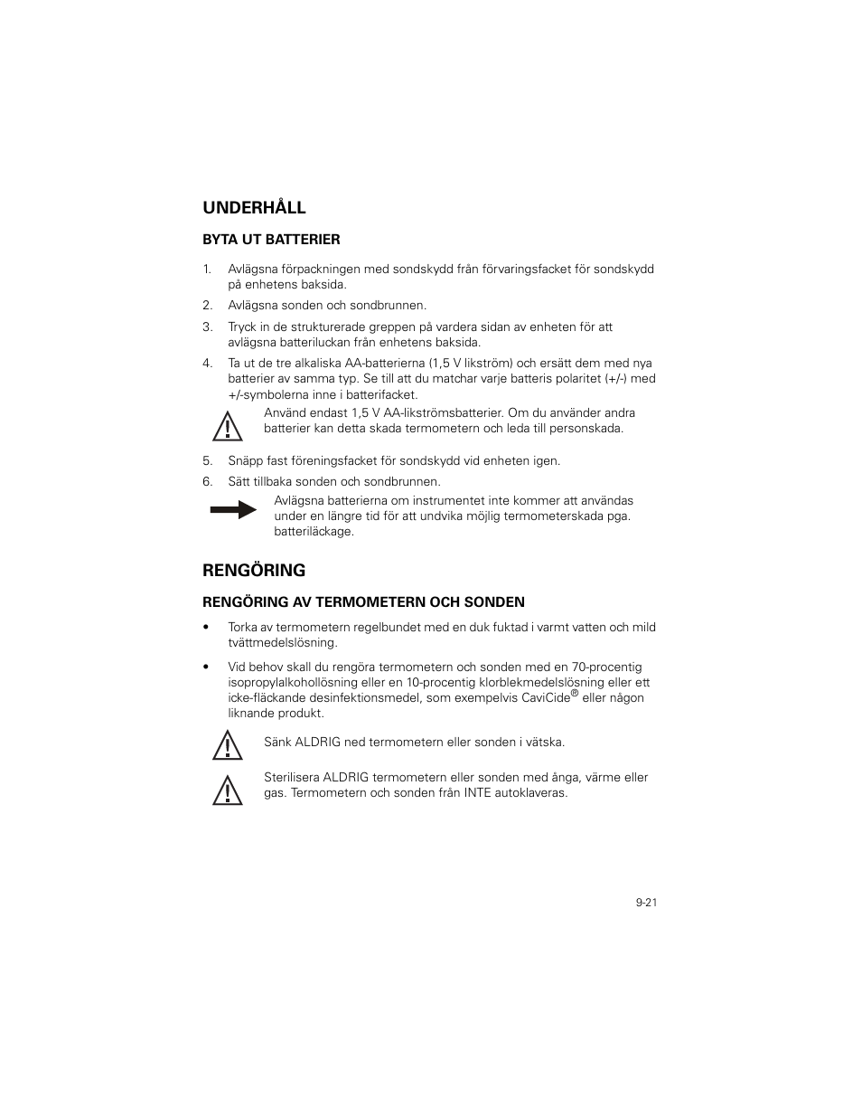 Underhåll, Rengöring, Underhåll -21 | Rengöring -21 | Welch Allyn SureTemp Plus - User Manual User Manual | Page 259 / 294