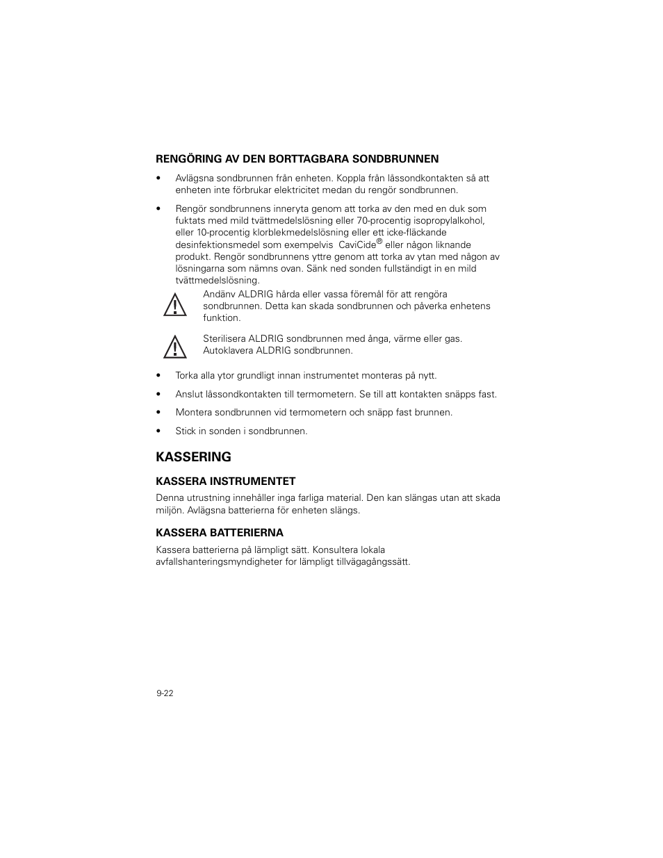 Kassering, Kassering -22 | Welch Allyn SureTemp Plus - User Manual User Manual | Page 260 / 294