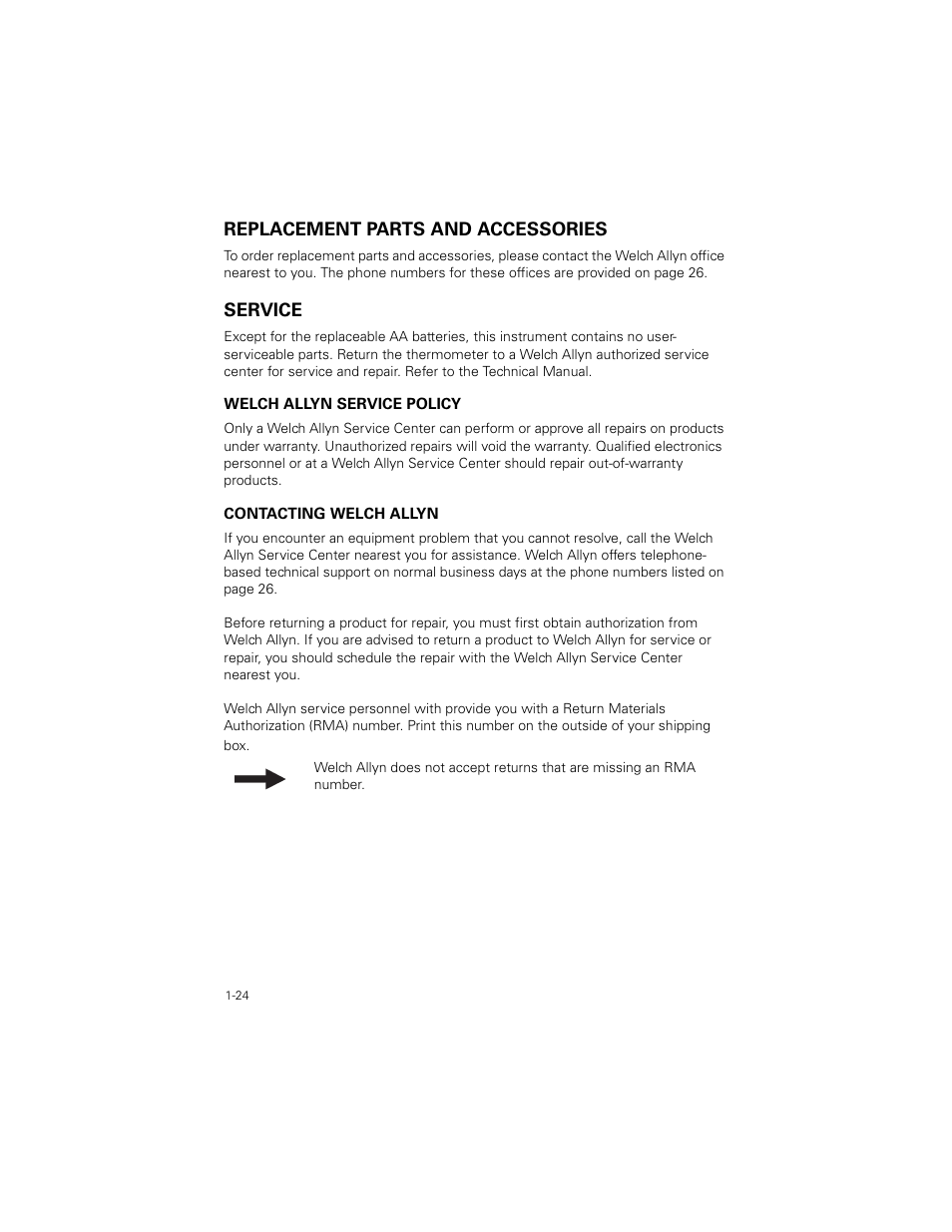 Replacement parts and accessories, Service, Replacement parts and accessories -24 | Service -24 | Welch Allyn SureTemp Plus - User Manual User Manual | Page 27 / 294