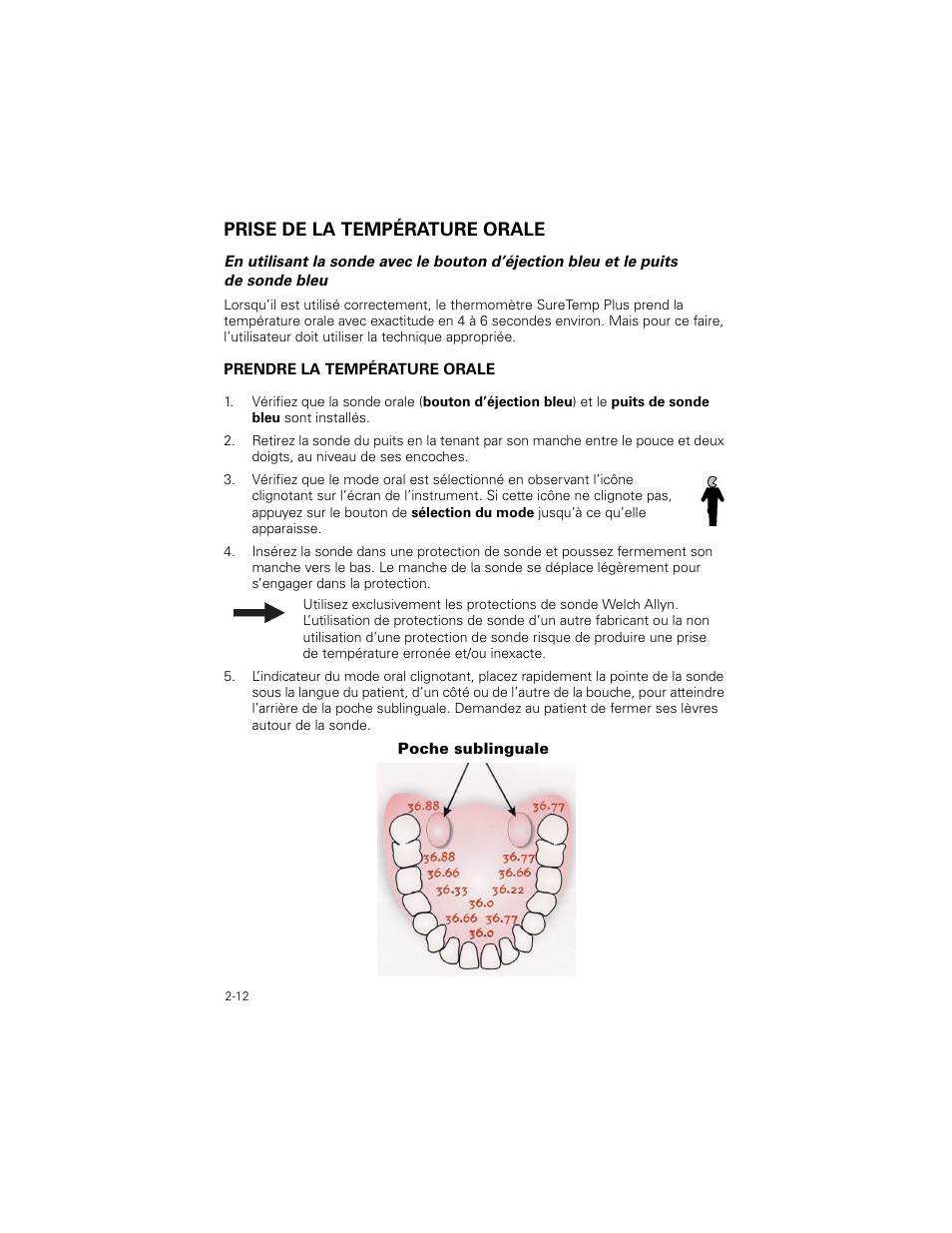 Prise de la température orale, Prise de la température orale -12 | Welch Allyn SureTemp Plus - User Manual User Manual | Page 44 / 294