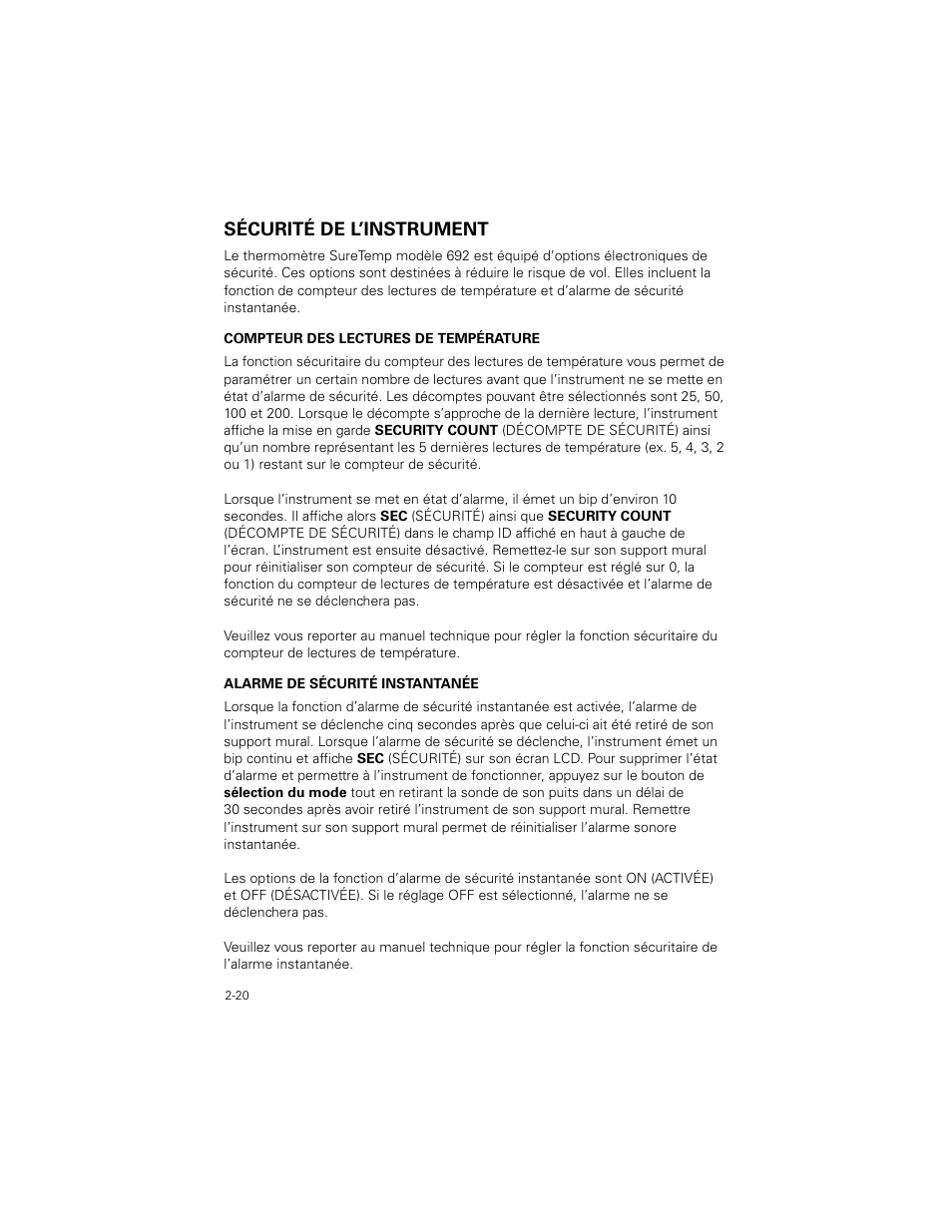 Sécurité de l’instrument, Sécurité de l’instrument -20 | Welch Allyn SureTemp Plus - User Manual User Manual | Page 52 / 294