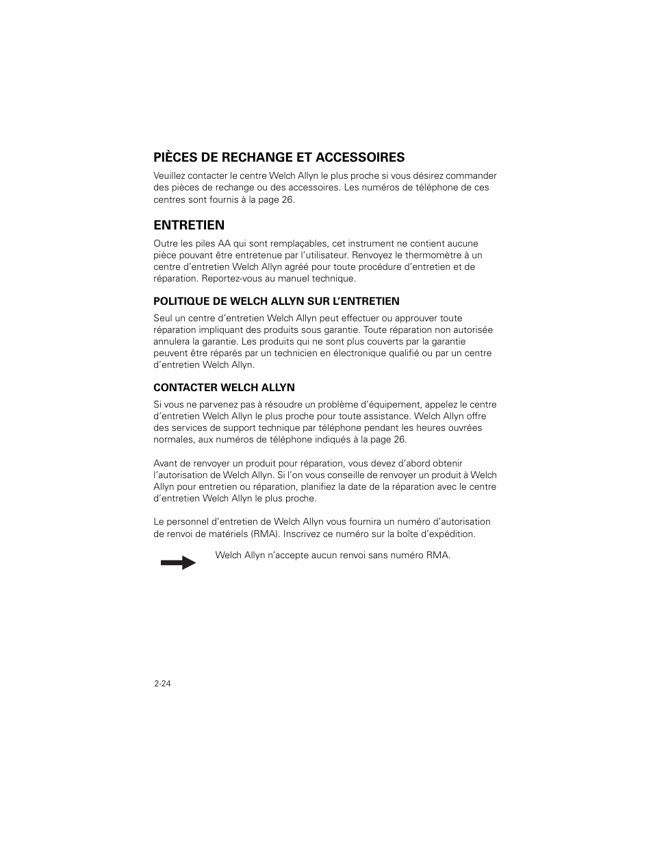 Pièces de rechange et accessoires, Entretien, Pièces de rechange et accessoires -24 | Entretien -24 | Welch Allyn SureTemp Plus - User Manual User Manual | Page 56 / 294