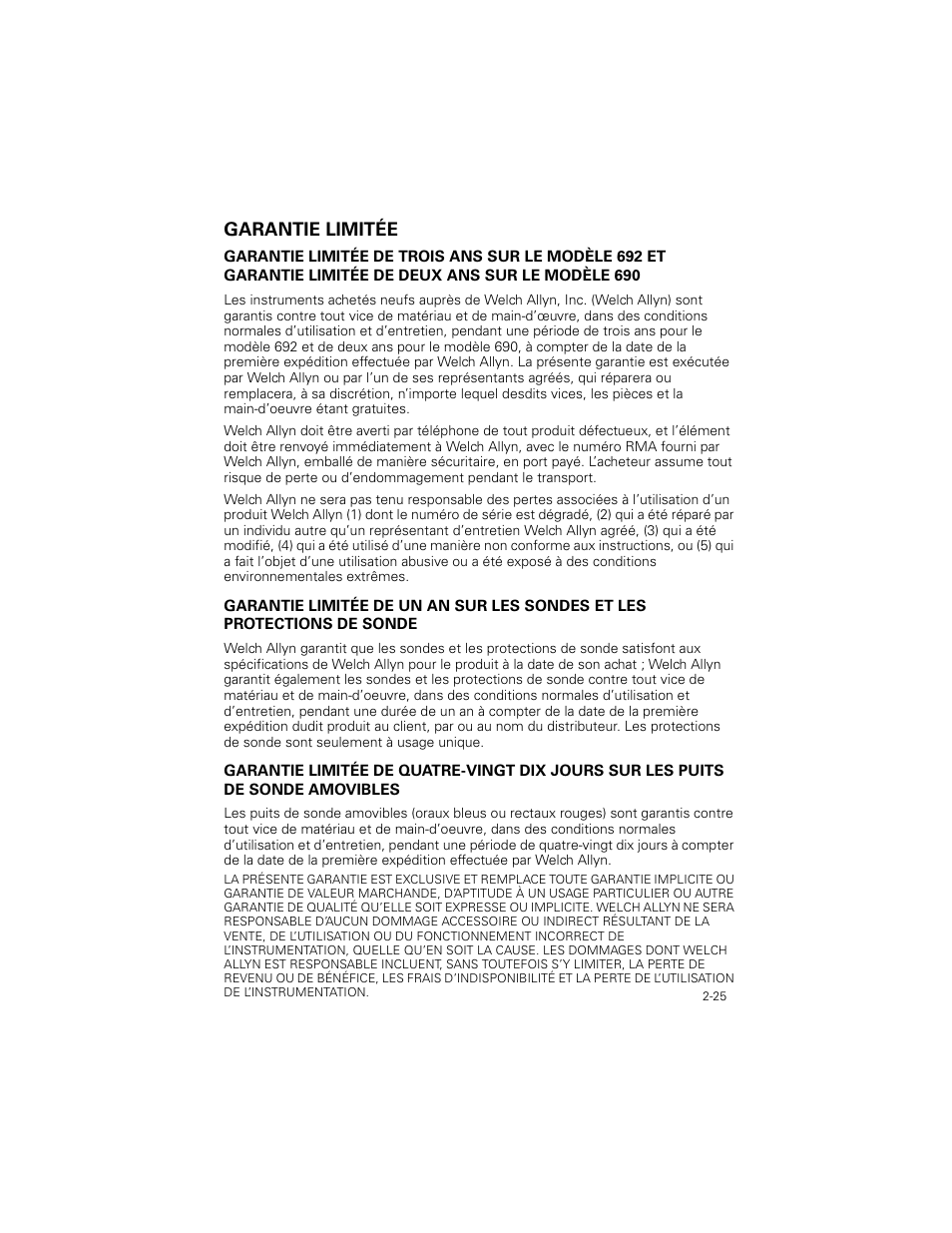 Garantie limitée, Garantie limitée -25 | Welch Allyn SureTemp Plus - User Manual User Manual | Page 57 / 294