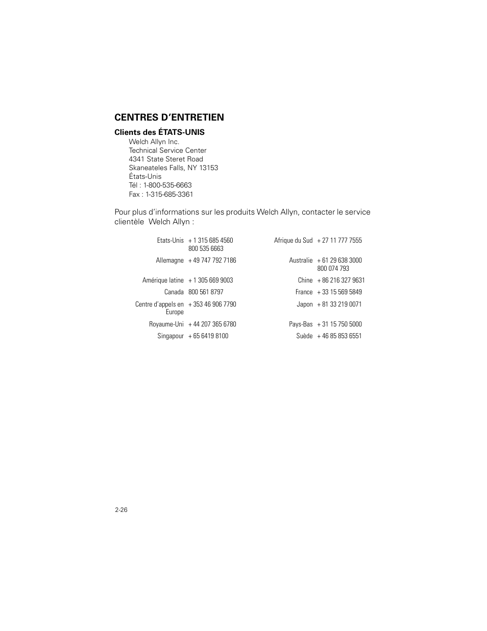 Centres d’entretien, Centres d’entretien -26 | Welch Allyn SureTemp Plus - User Manual User Manual | Page 58 / 294