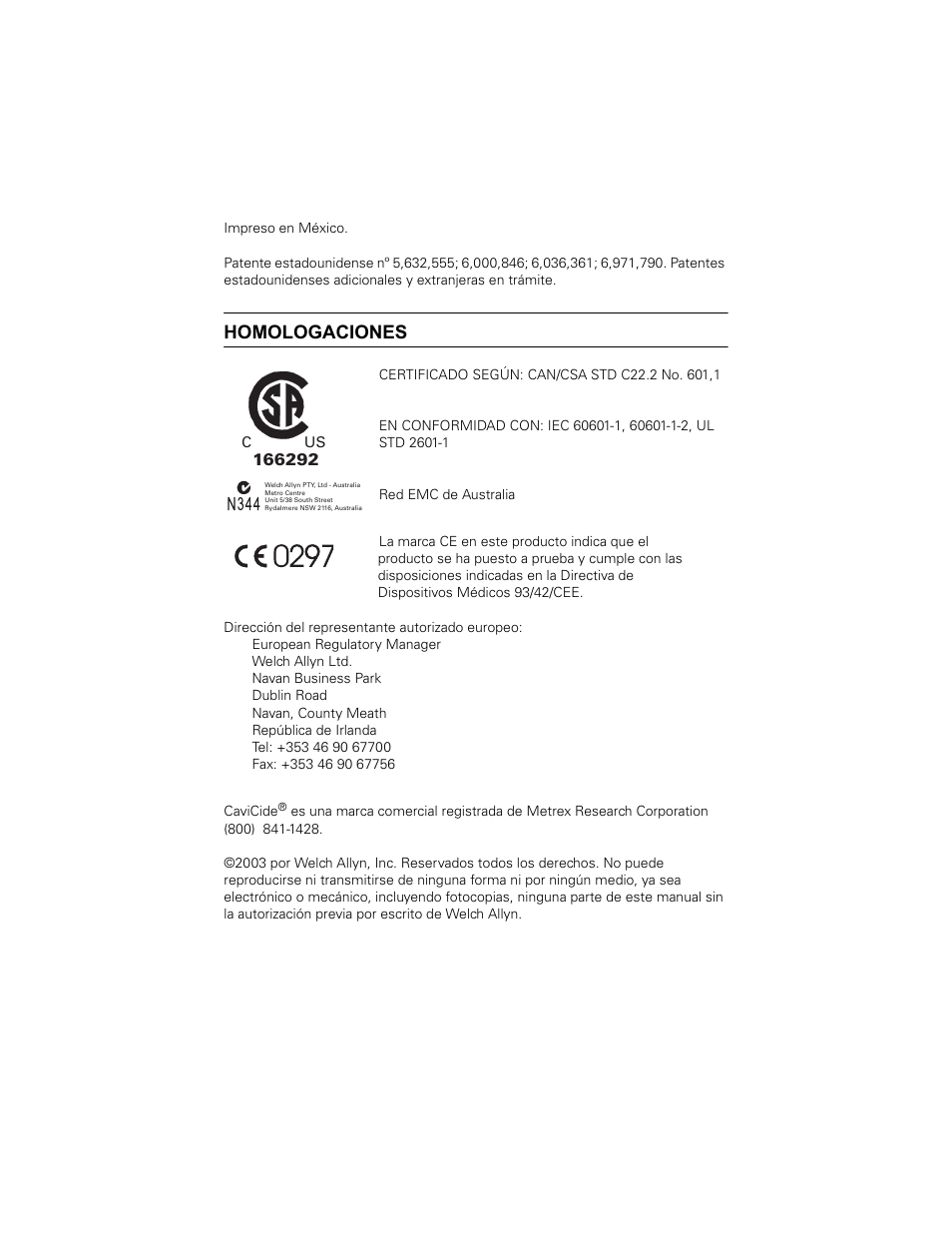 Homologaciones | Welch Allyn SureTemp Plus - User Manual User Manual | Page 60 / 294