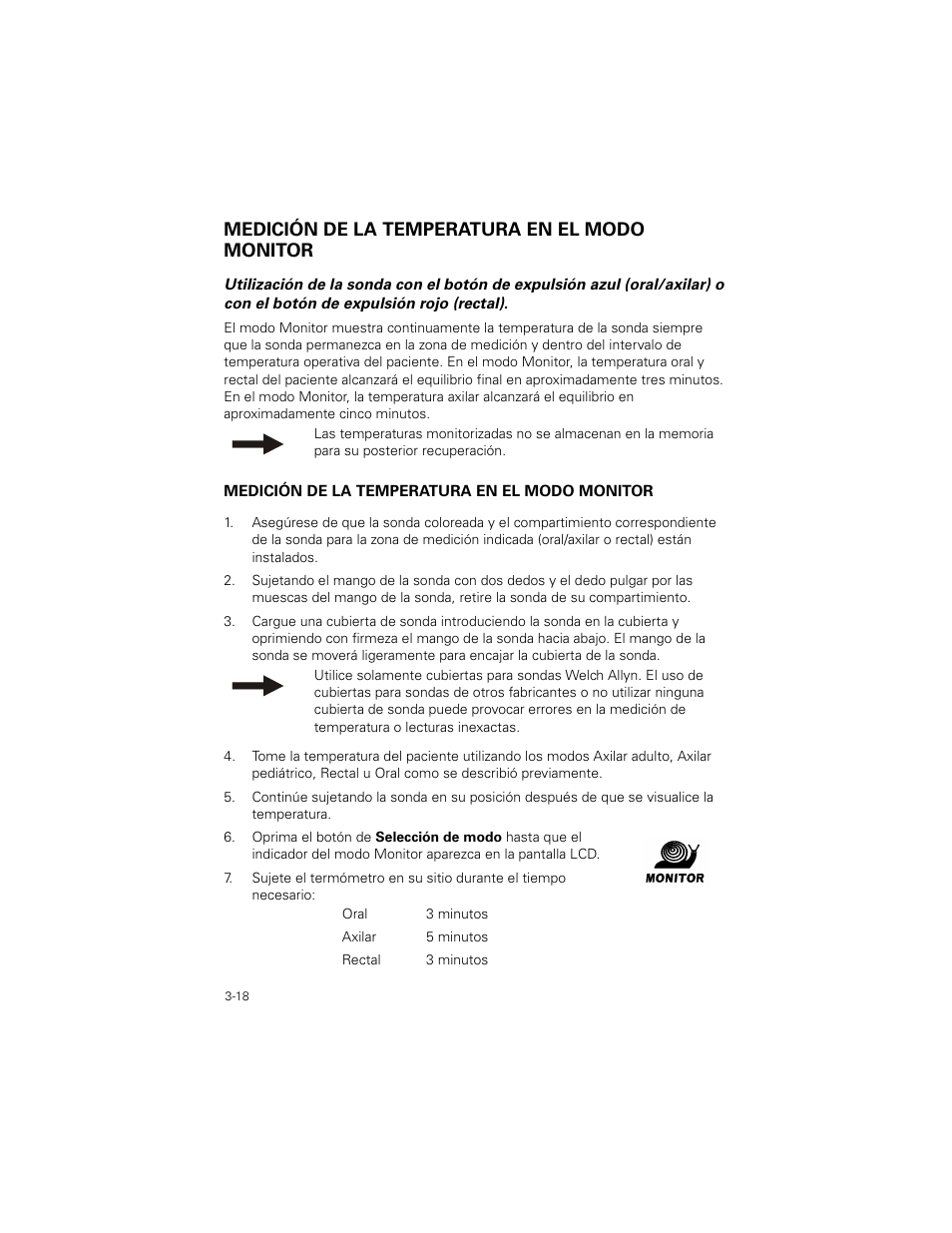 Medición de la temperatura en el modo monitor, Medición de la temperatura en el modo monitor -18 | Welch Allyn SureTemp Plus - User Manual User Manual | Page 78 / 294