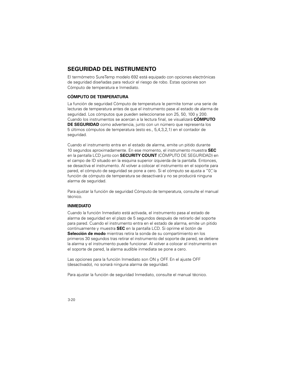 Seguridad del instrumento, Seguridad del instrumento -20 | Welch Allyn SureTemp Plus - User Manual User Manual | Page 80 / 294