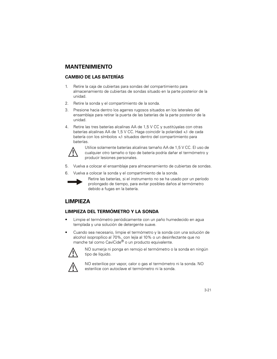 Mantenimiento, Limpieza, Mantenimiento -21 | Limpieza -21 | Welch Allyn SureTemp Plus - User Manual User Manual | Page 81 / 294
