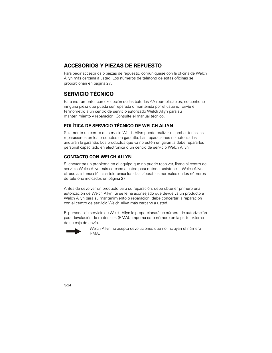 Accesorios y piezas de repuesto, Servicio técnico, Accesorios y piezas de repuesto -24 | Servicio técnico -24 | Welch Allyn SureTemp Plus - User Manual User Manual | Page 84 / 294