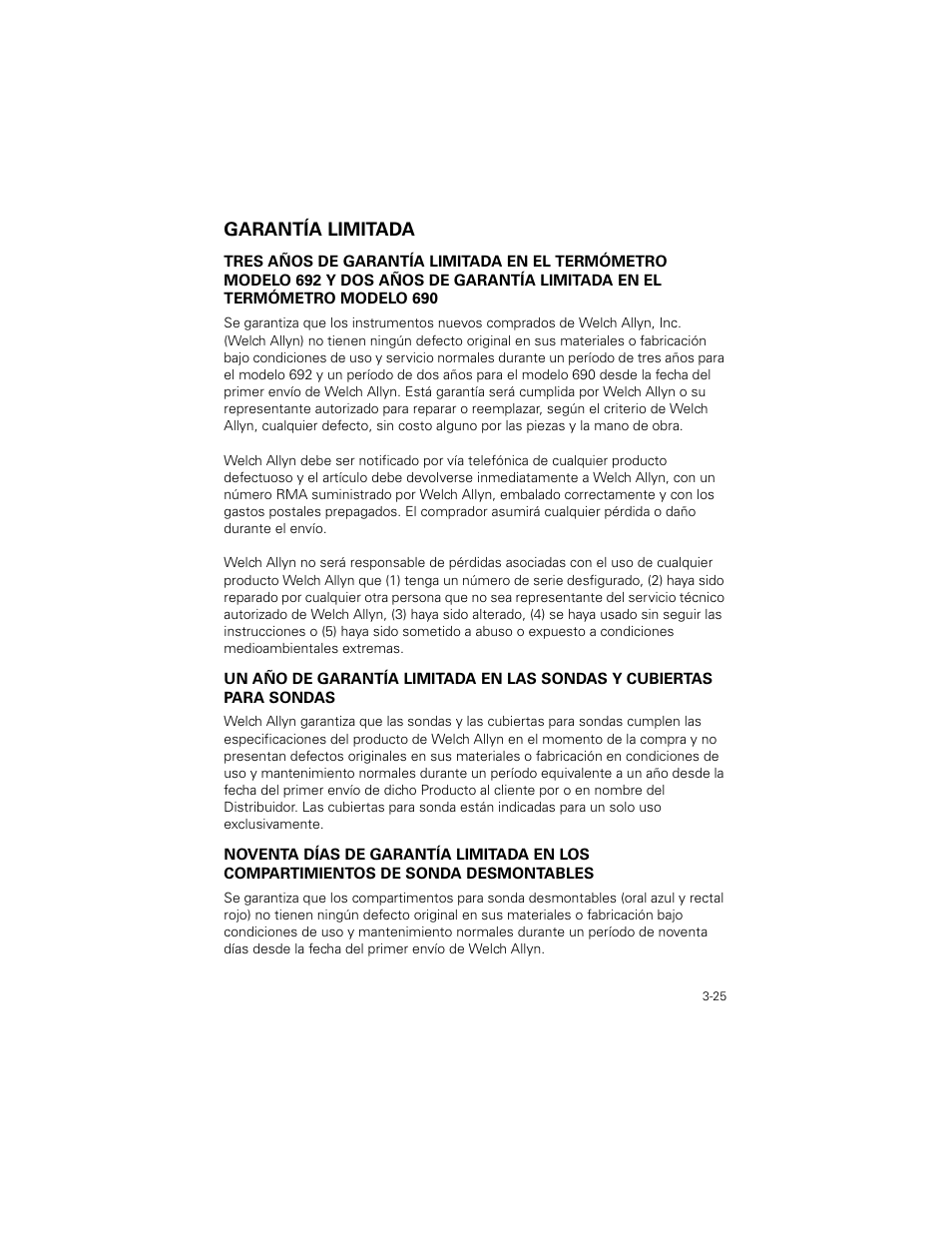 Garantía limitada, Garantía limitada -25 | Welch Allyn SureTemp Plus - User Manual User Manual | Page 85 / 294