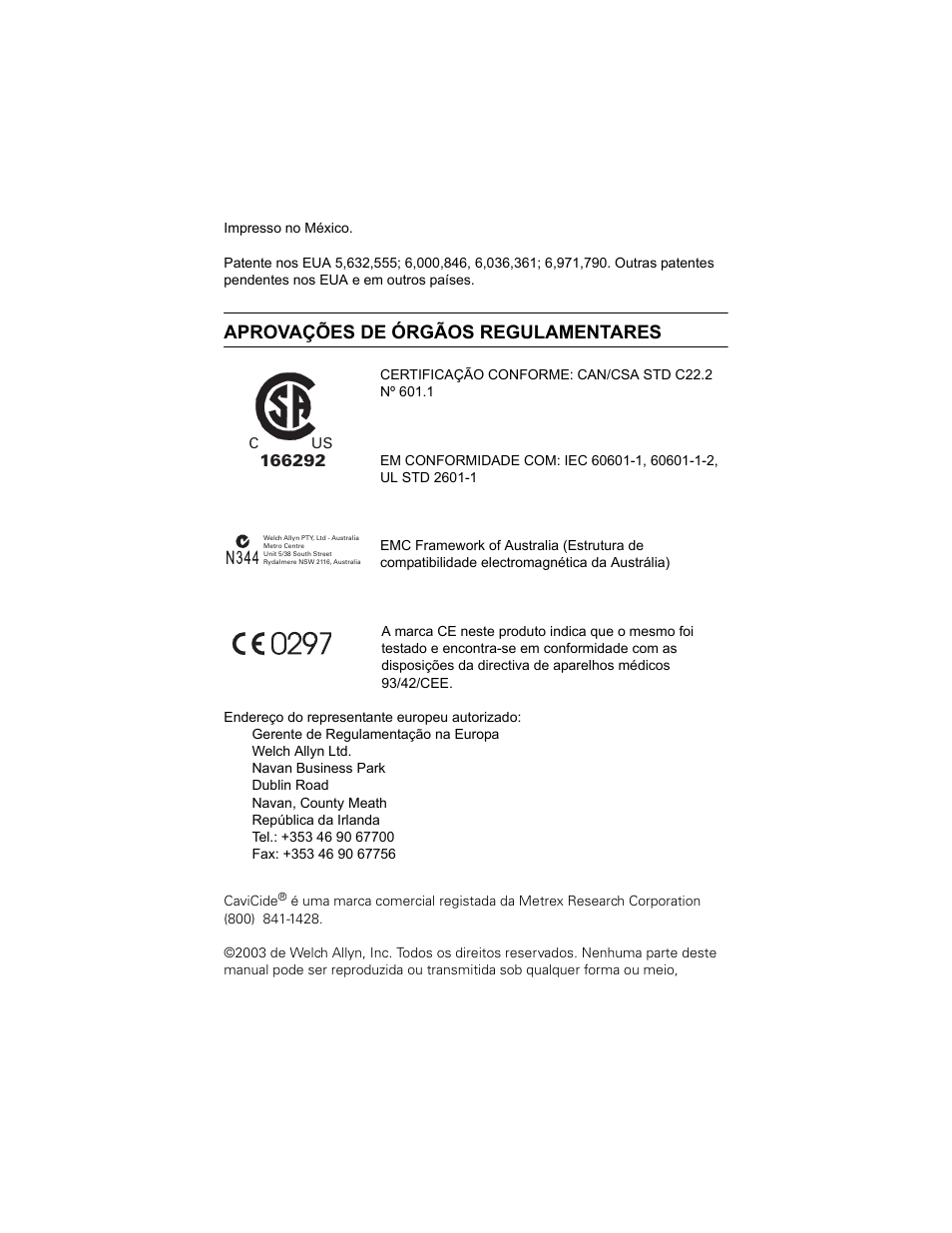 Aprovações de órgãos regulamentares | Welch Allyn SureTemp Plus - User Manual User Manual | Page 90 / 294