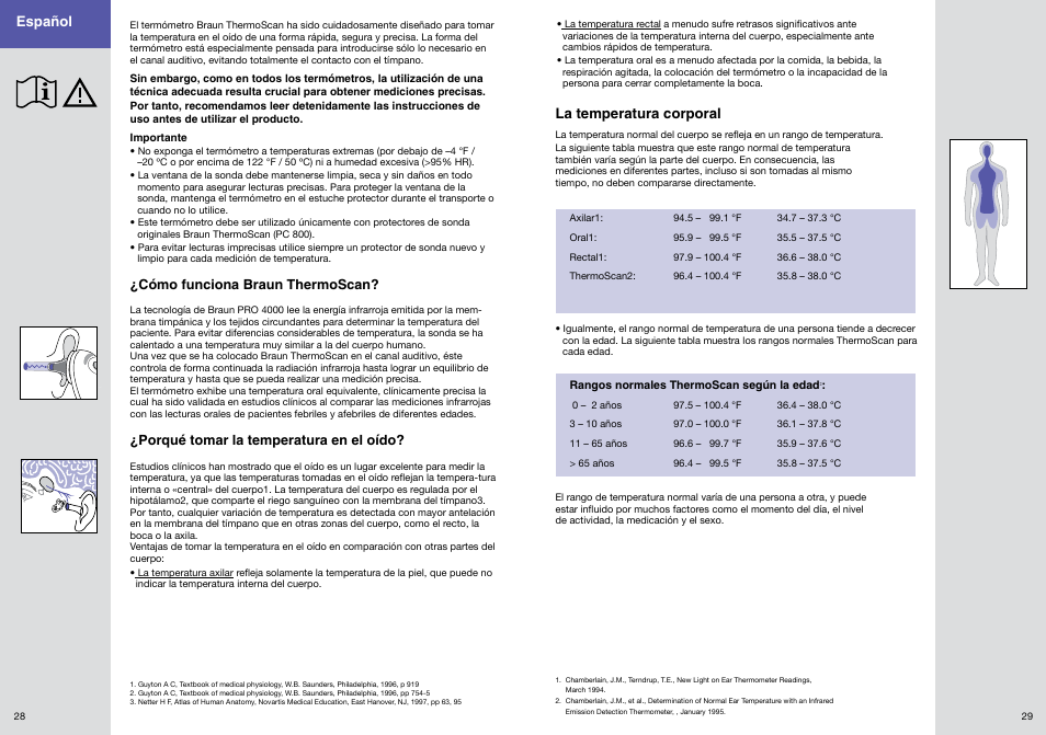 Español, La temperatura corporal | Welch Allyn PRO 4000 Ear Temperatures with the Braun ThermoScan - User Manual User Manual | Page 15 / 21