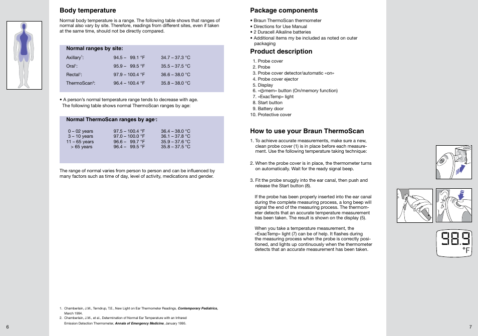 Body temperature, Package components, Product description | How to use your braun thermoscan | Welch Allyn PRO 4000 Ear Temperatures with the Braun ThermoScan - User Manual User Manual | Page 4 / 21