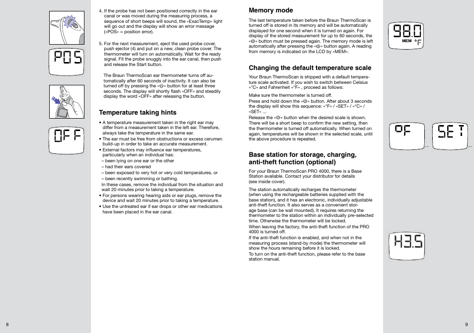 Temperature taking hints, Changing the default temperature scale | Welch Allyn PRO 4000 Ear Temperatures with the Braun ThermoScan - User Manual User Manual | Page 5 / 21
