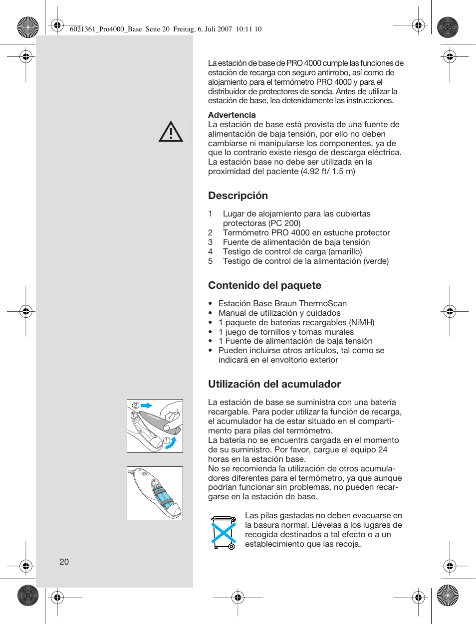 Welch Allyn PRO 4000 Base Station - User Manual User Manual | Page 20 / 26